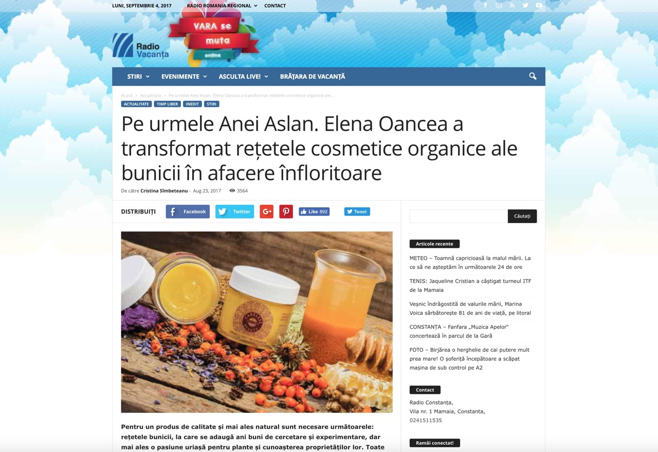 Aparitie in presa Elena Oancea - Radio Vacanta 23.08.2017